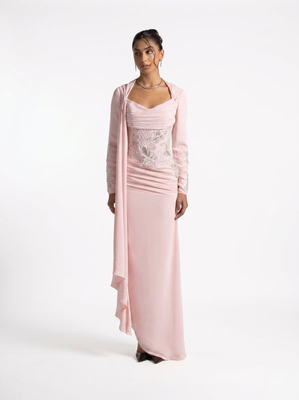 Lady Mooei Pink Sweetheart Embroidered Couture Ball Gown