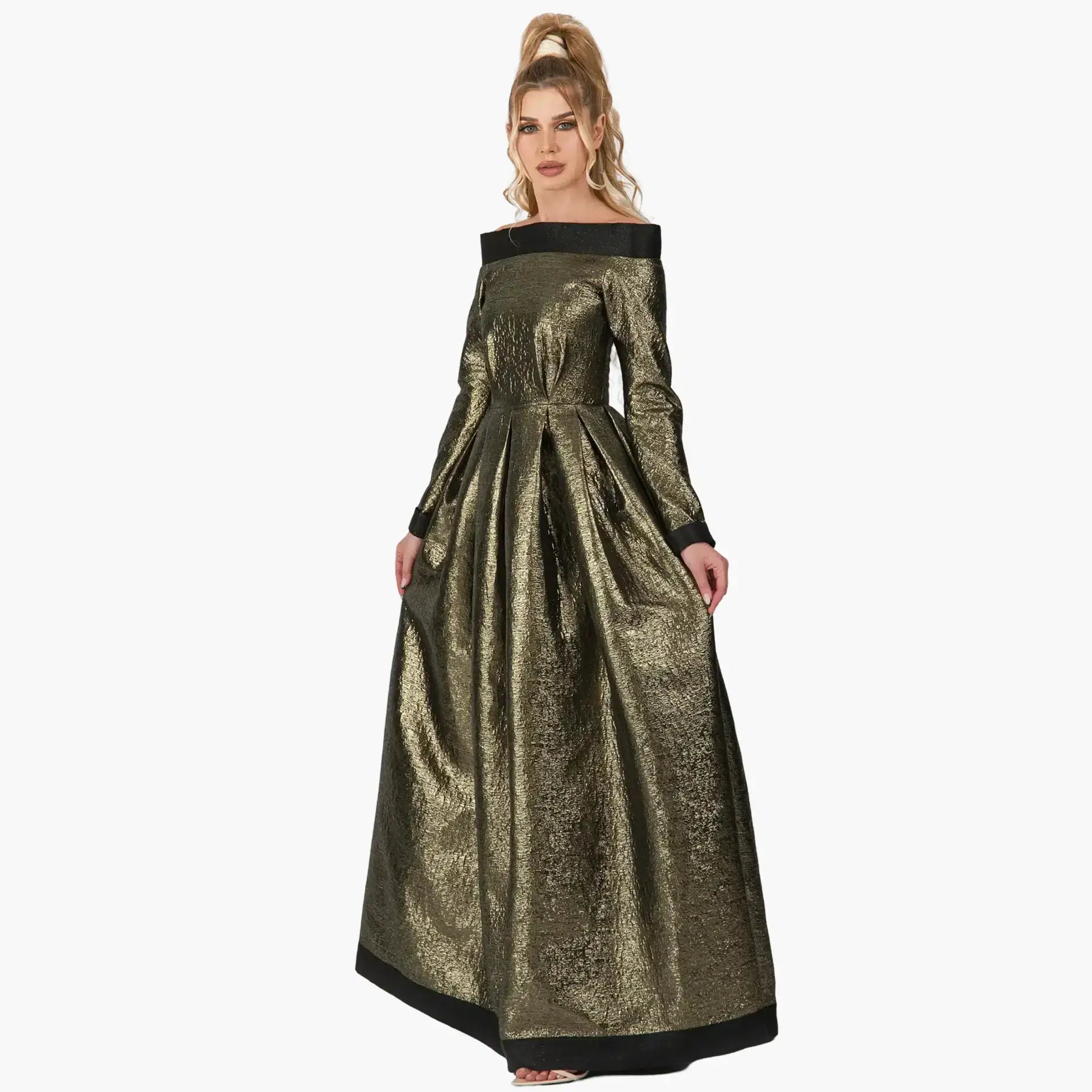 strapless open back dress Oliva Dress - Elegant Luxury in Dark Olive Brocade