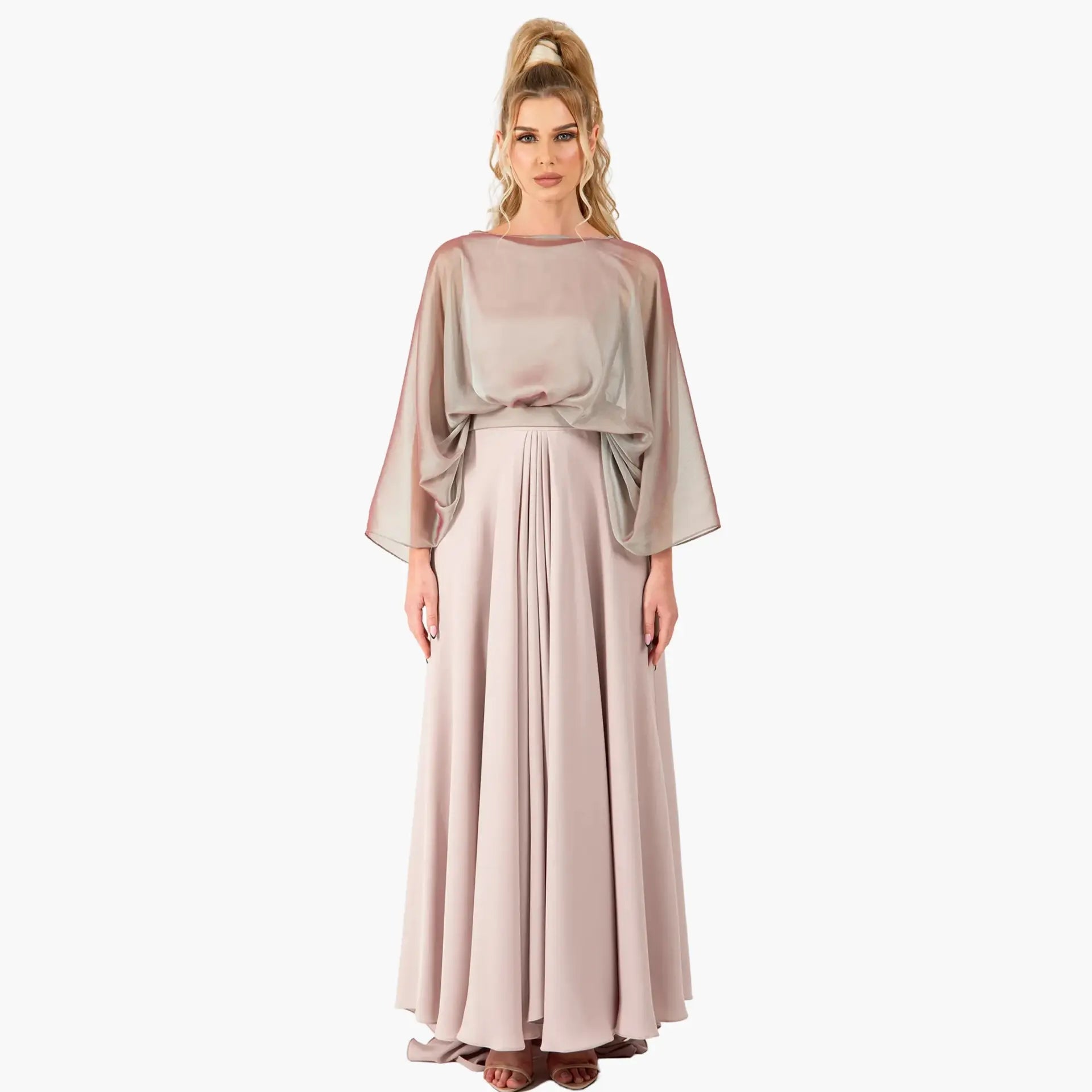 Lauren Dress - Chic Pink Crepe & Chiffon Elegance