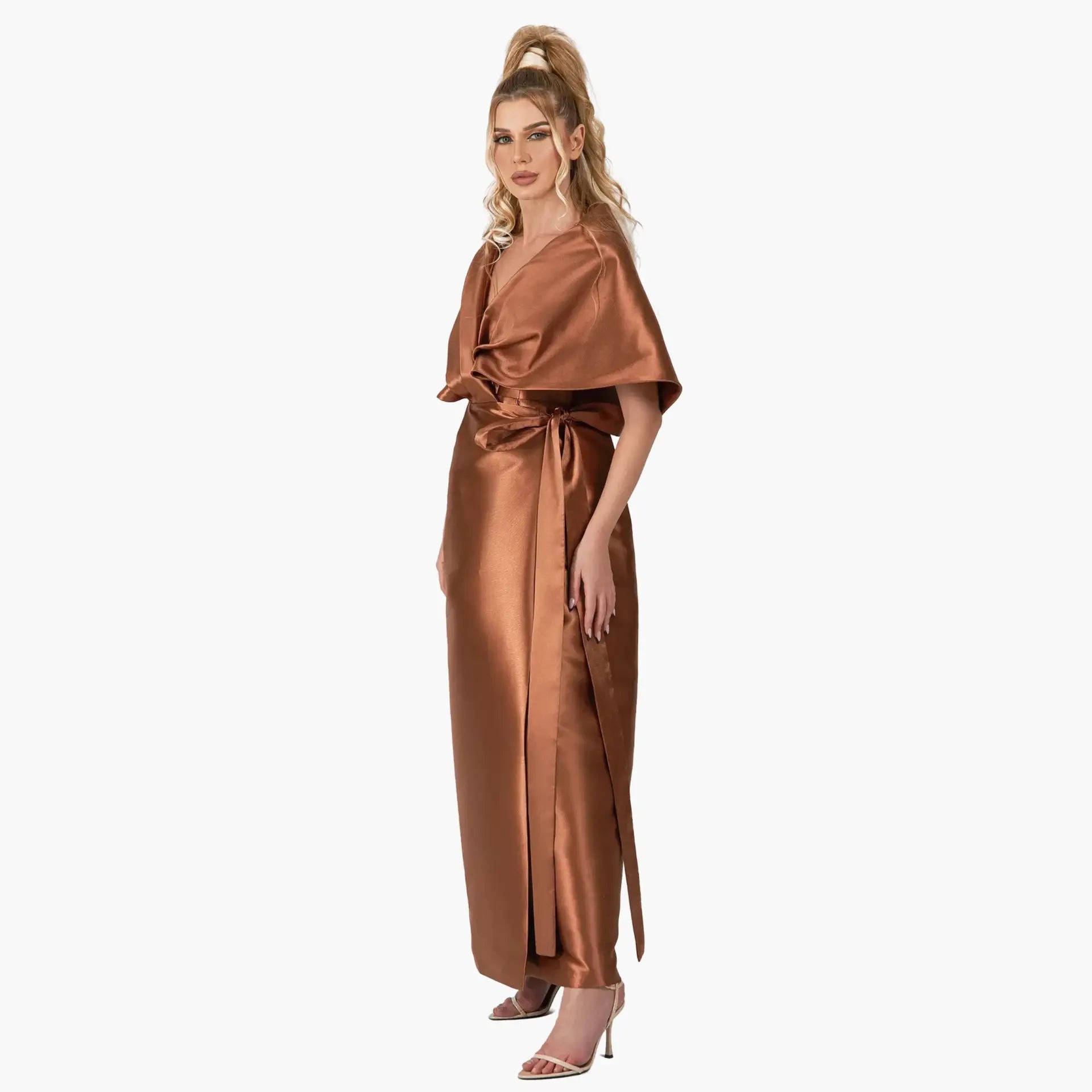 Barbara Dress - Elegant Copper Taffeta Evening Wear | MOOEi