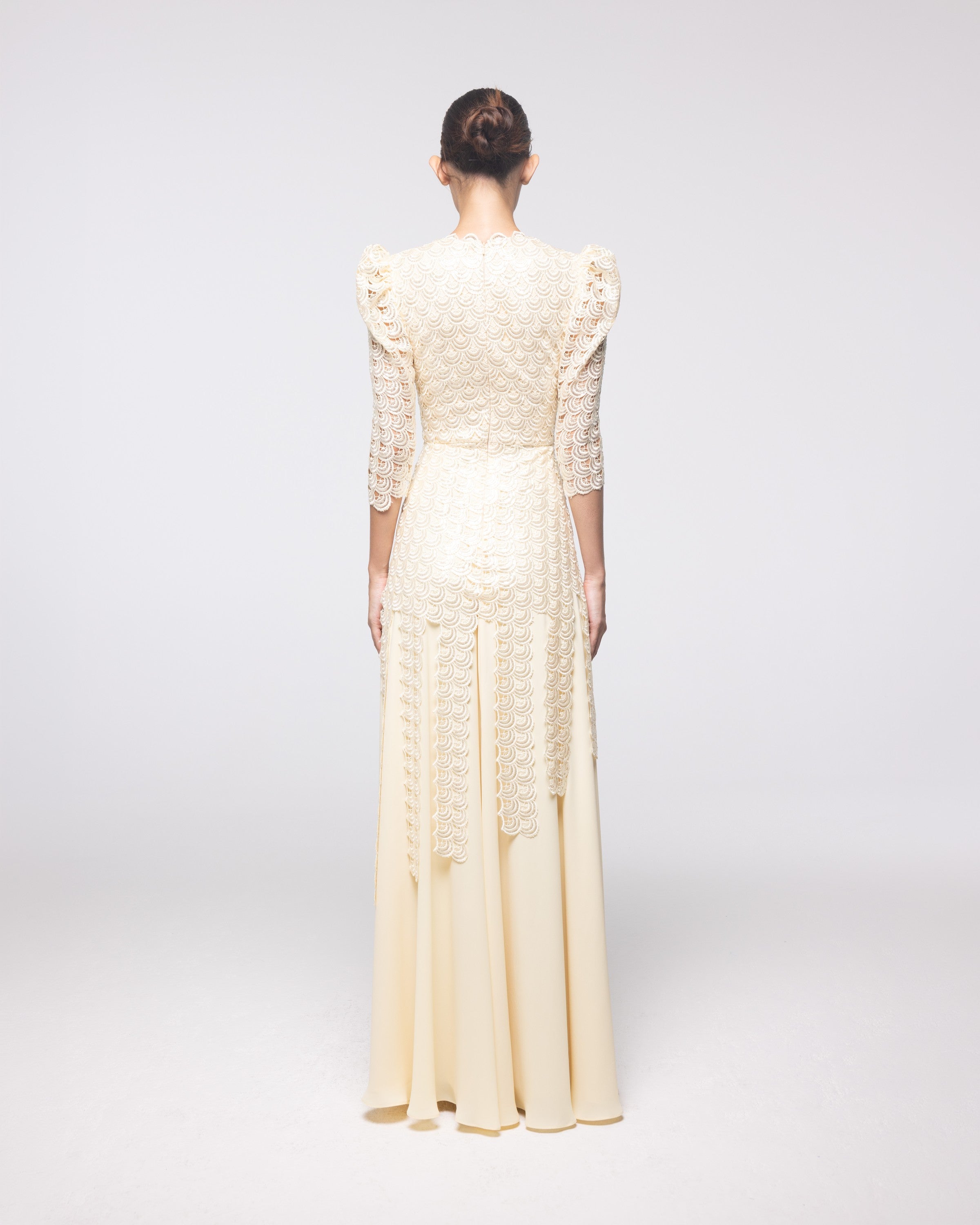 Heiress Champagne Scalloped Lace Gown, front view | Helen of Troy SS27 | Maison MOOEi