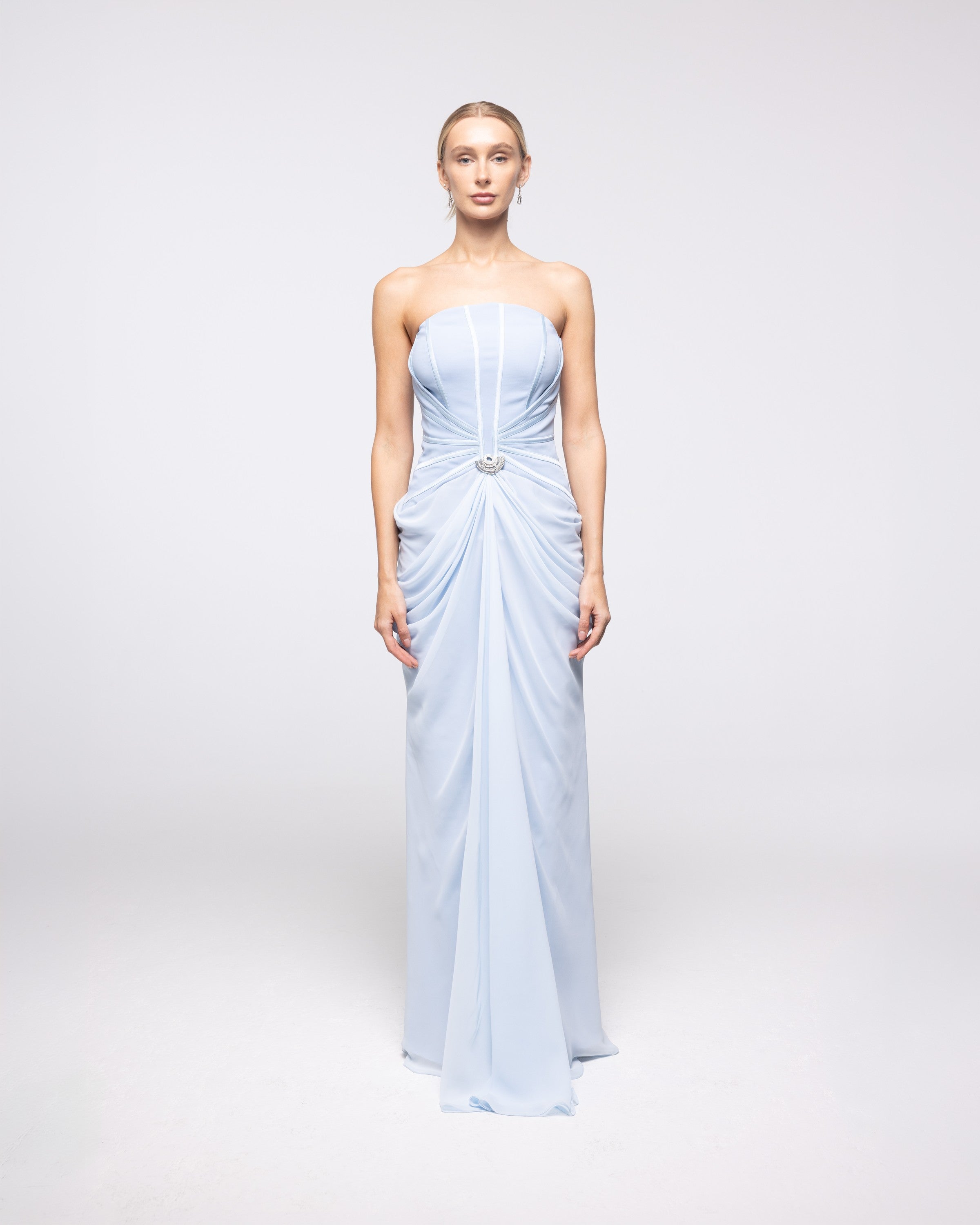 powder blue corset dress Phoebe Strapless Gown Size:M (6-8) Donna Long Sleeve Dusty Blue Ball gown CL137124013