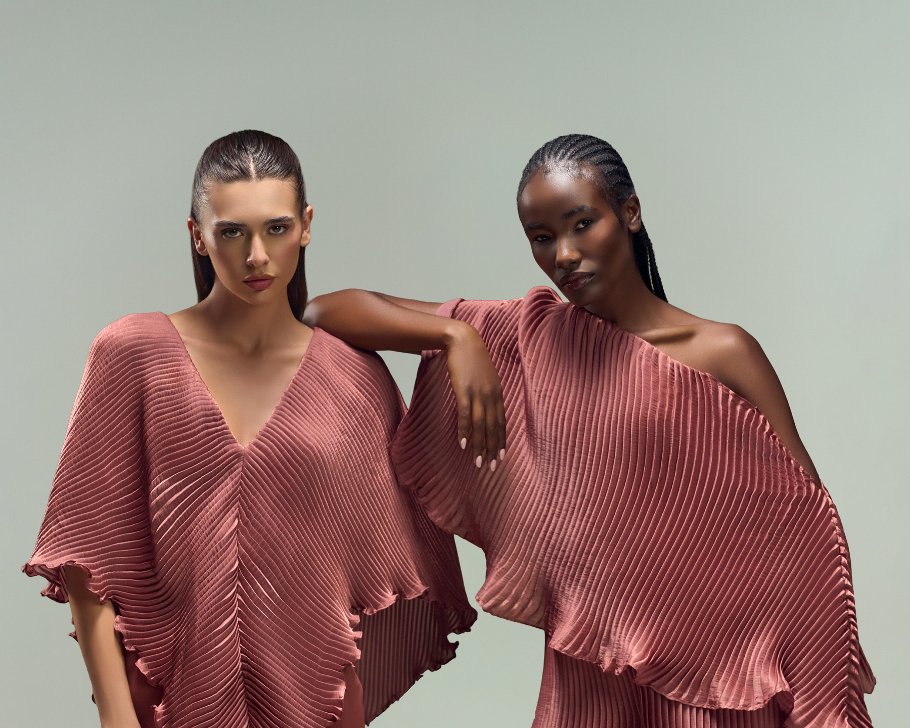 Model wearing a stunning design from Midnight mirage SS2025 collection, showcasing high-end luxury women fashion clothing.