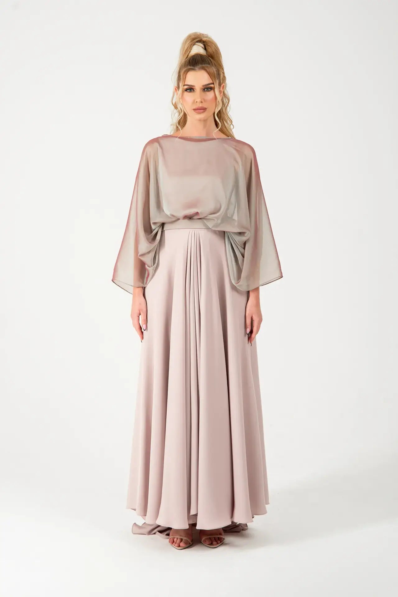 Lauren Dress - Chic Pink Crepe & Chiffon Elegance | MOOEi Lauren Dress - Chic Pink Crepe & Chiffon Elegance | MOOEi