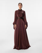 Valentina Burgundy A-Line Gown in Organza