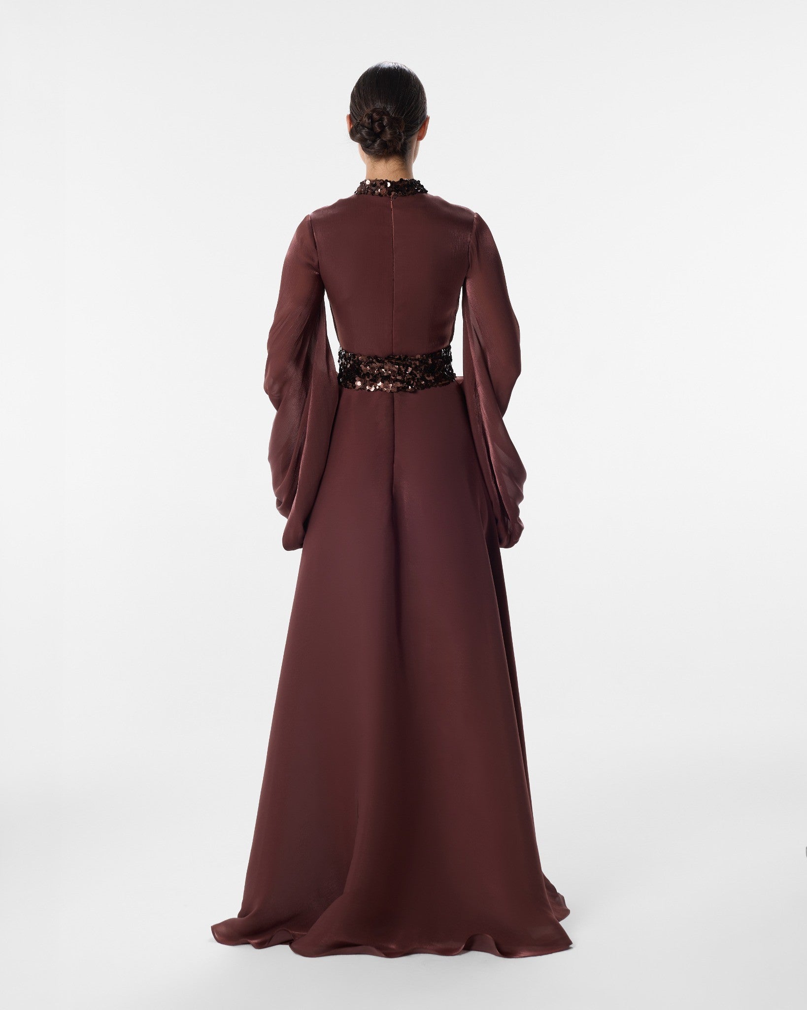 Valentina Burgundy A-Line Gown in Organza
