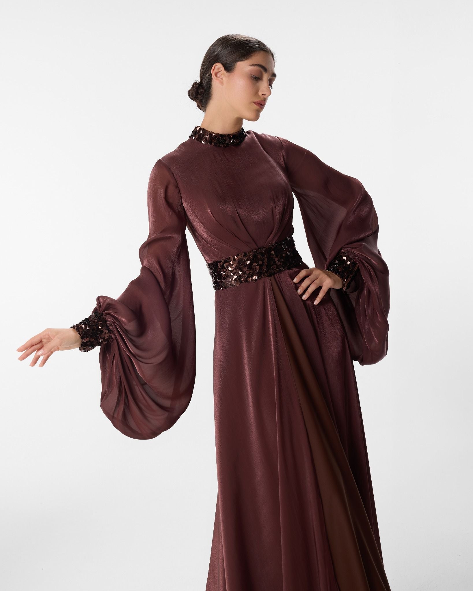 Valentina Burgundy A-Line Gown in Organza