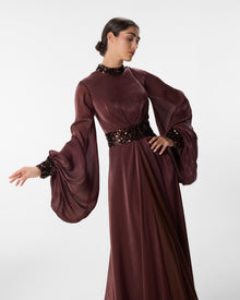 Valentina Burgundy A-Line Gown in Organza