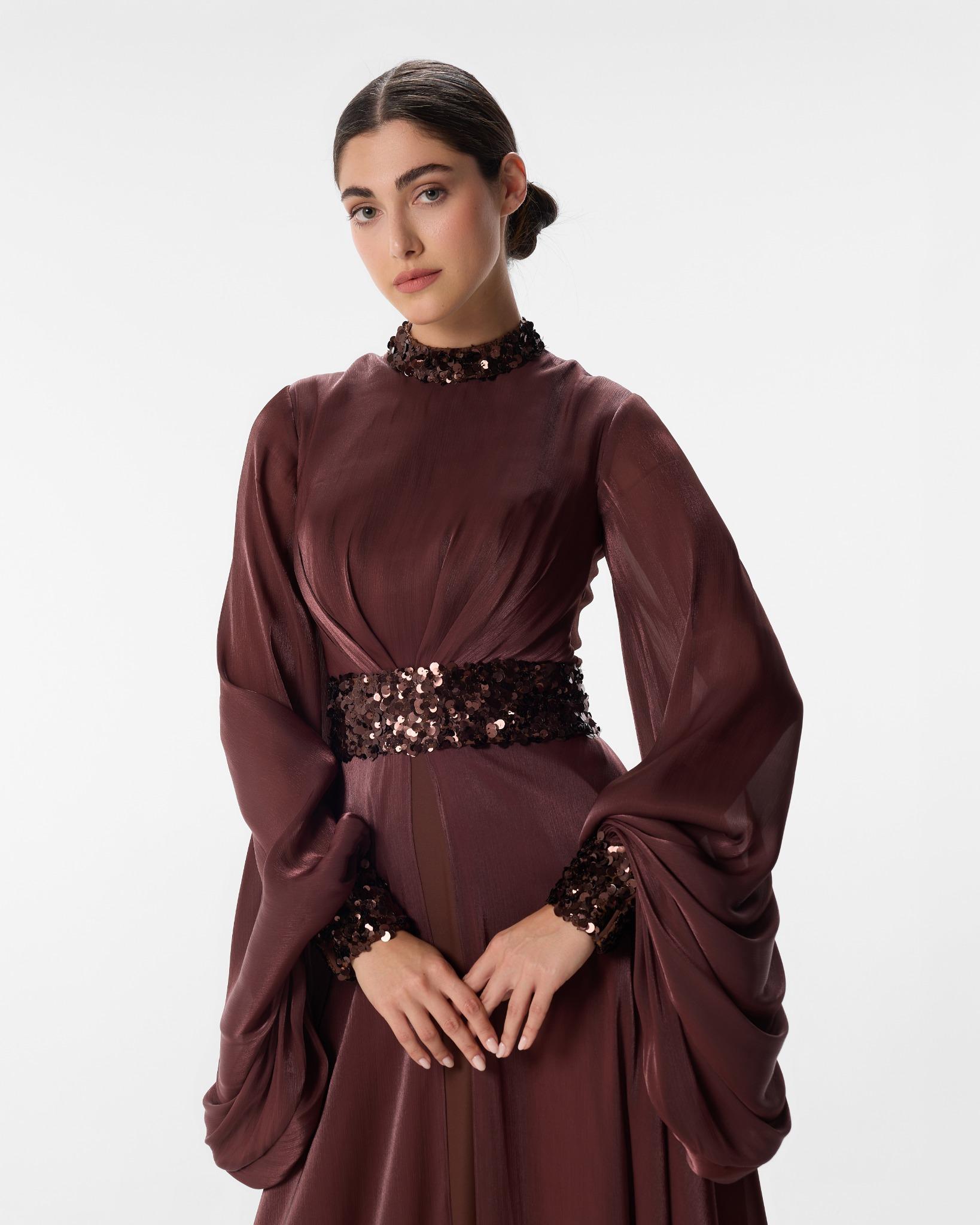 Valentina Burgundy A-Line Gown in Organza
