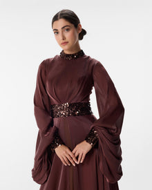 Valentina Burgundy A-Line Gown in Organza