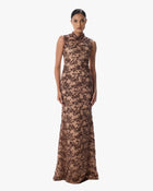 Bronza Chocolate Sequin Column Gown in Crepe