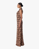 Bronza Chocolate Sequin Column Gown in Crepe