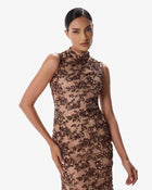 Bronza Chocolate Sequin Column Gown in Crepe