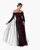J'Adore Oxblood Sequin Lace Column Gown