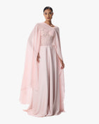Jolie Blush Pink Lace A-Line Gown with Floral Embellishment