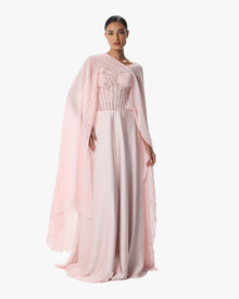 Jolie Blush Pink Lace A-Line Gown with Floral Embellishment
