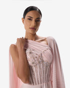 Jolie Blush Pink Lace A-Line Gown with Floral Embellishment