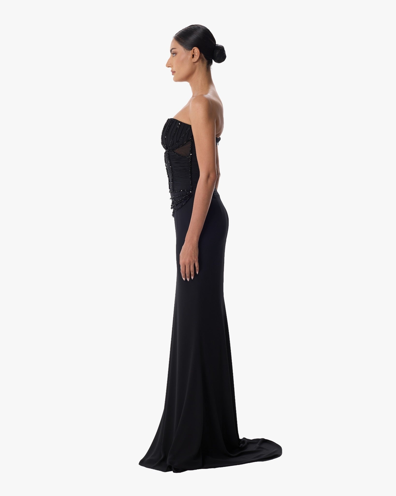 Loulou Black Mermaid Corset Dress with Cape