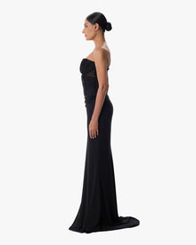Loulou Black Mermaid Corset Dress with Cape