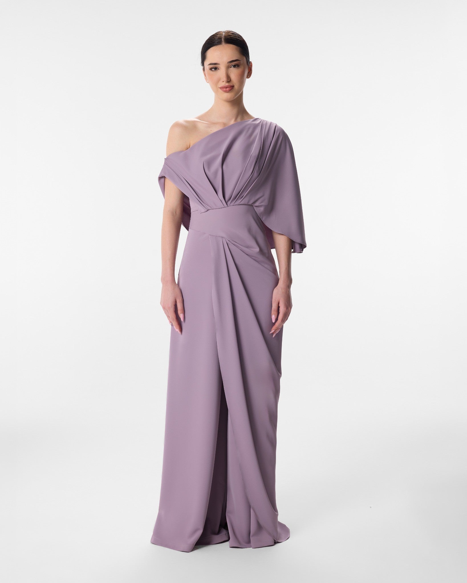 Iriza Mauve One Shoulder Wide Leg Jumpsuit in Crepe
