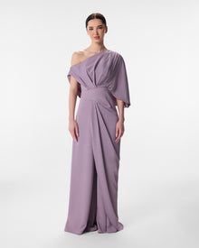 Iriza Mauve One Shoulder Wide Leg Jumpsuit in Crepe