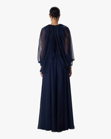 Flora Navy Chiffon Cape Sleeve Wide Leg Jumpsuit