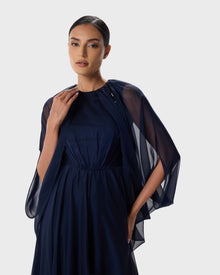 Flora Navy Chiffon Cape Sleeve Wide Leg Jumpsuit