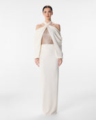 Nala Ivory Sequin Halter Column Gown with Rose Gold Panel