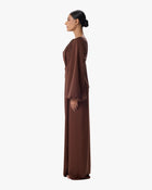 Giorgia Brown Bell Sleeve Column Dress in Crepe