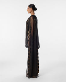 Heidi Black and Gold Velvet Flocked Lace Dress