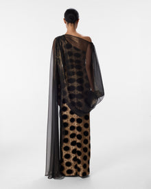 Heidi Black and Gold Velvet Flocked Lace Dress