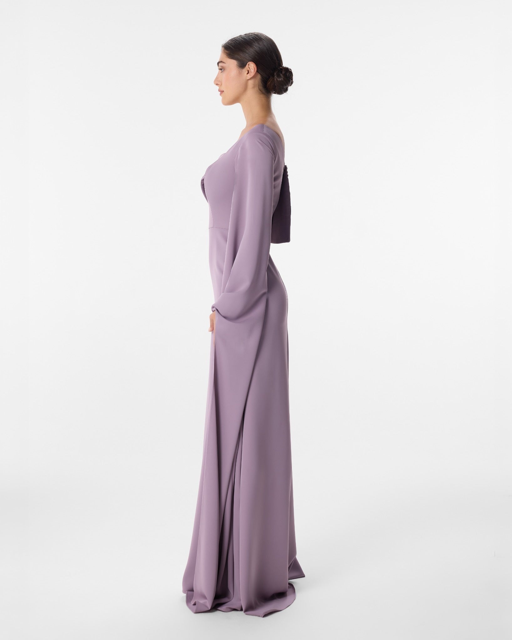 Rubina Lavender Asymmetric Off Shoulder Bell Sleeve Dress