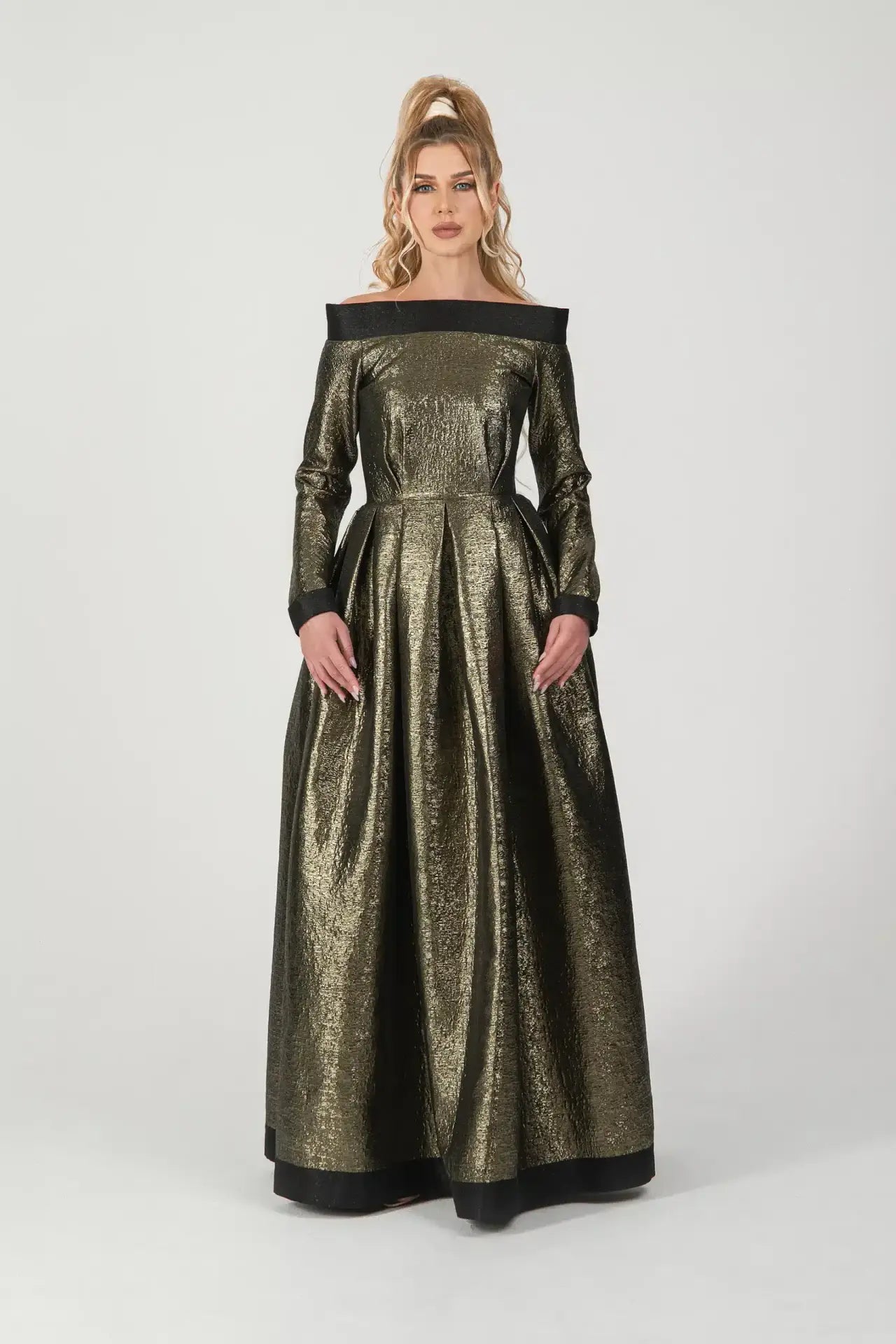 green brocade dress Chic Influences Floral Shop the Mint creating an exquisite silhouette fit for high Harlo Emerald Brocade Puff Sleeve