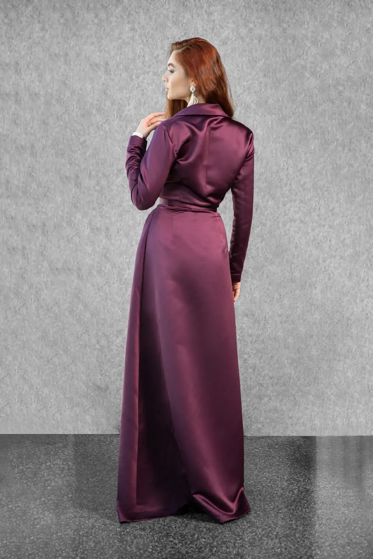 plum satin dress Loradia | Dark Round-Neck Maxi With Cape-Sleeves And Pleated-Skirt with a V Wallis Women's Satin Cowl Neck