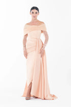 Full front view of Ispahan Dress - Ramadan Collection | Elegant Gown with pleated waist and flowing skirt, ideal for weddings and galas.