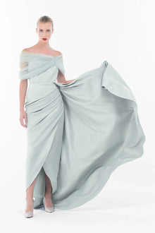 Angelina Dress from Artista Eid - AW 2025 collection with dramatic flowing tulle skirt and off-shoulder neckline, ideal for gala and evening wear.