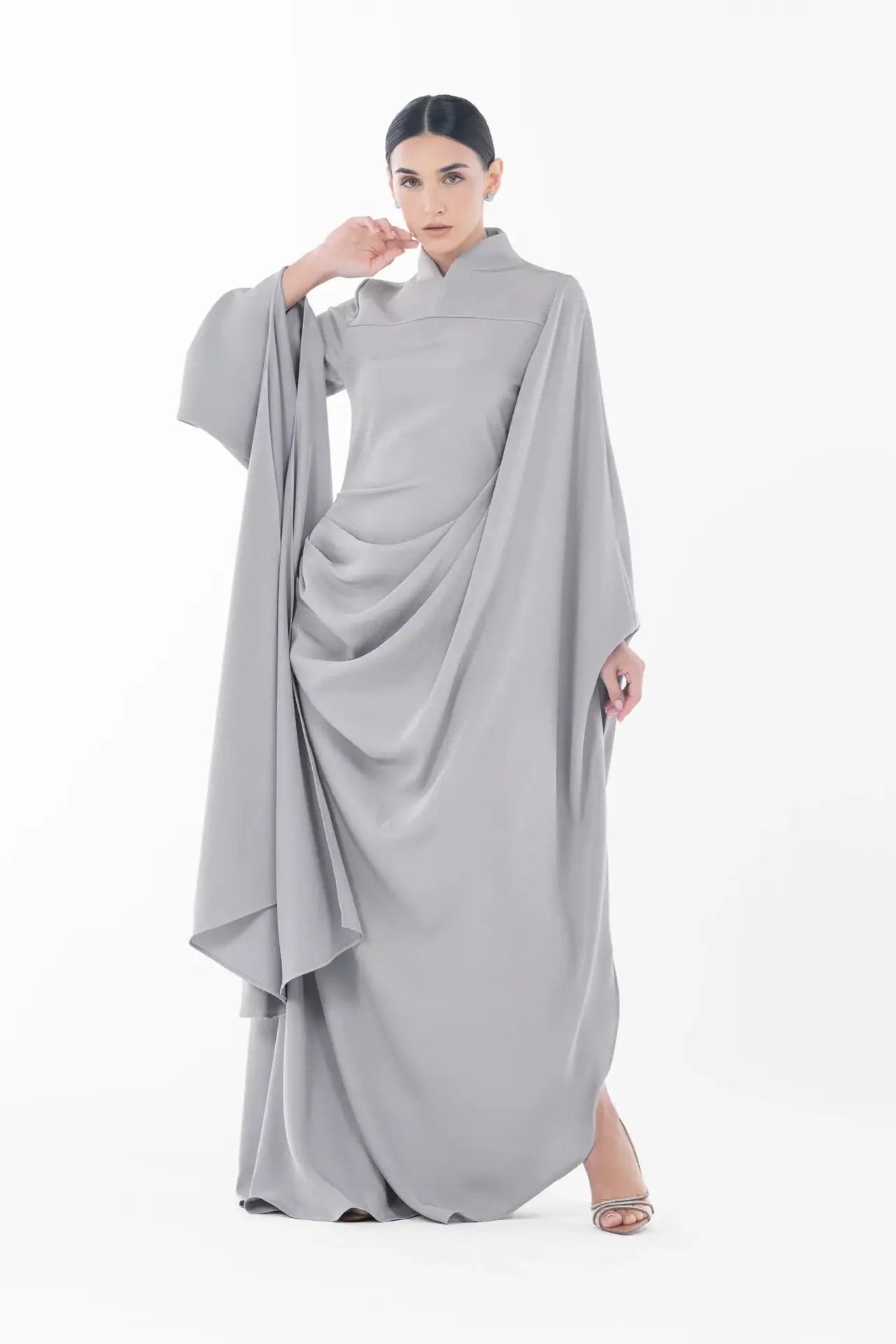 oyster grey dress STIRLING TWIST ASYMMETRIC MAXI DRESS