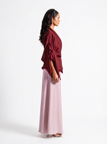 Zaria Maroon Wrap Top Blush Wide Leg Trouser Set