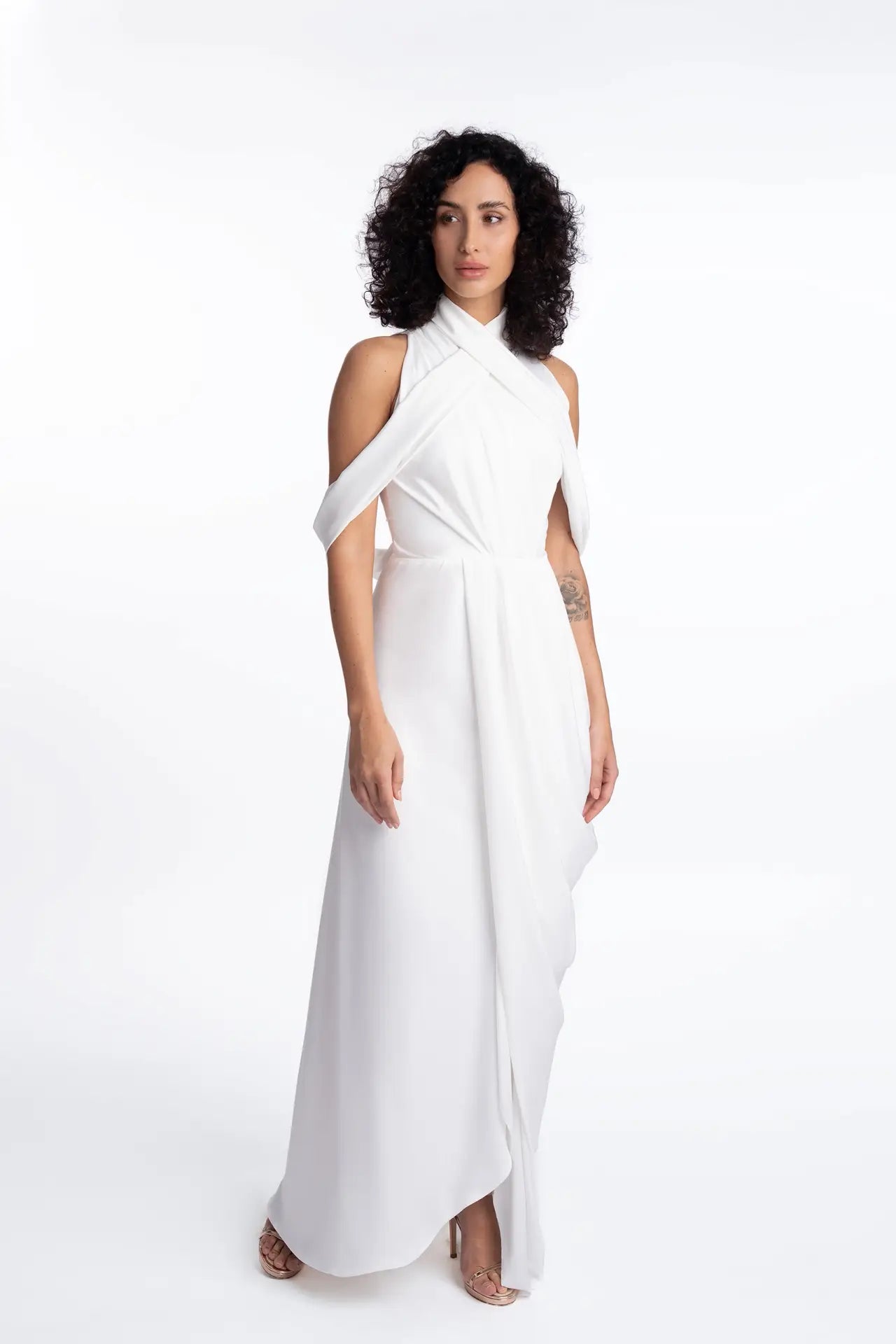 Blanca Dress Elegant Formal Gown High Neck, Crepe Fabric MOOEI