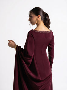 Roxana Maroon Draped Waist Sleeve Gown
