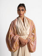 Selene Beige Satin Column Draped Overlay Gown Set