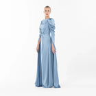 Cinderella Dress - Elegant Gown in satin with ruched sleeves and twisted waist, floor-length design from Artista Eid - AW 2025 collection.