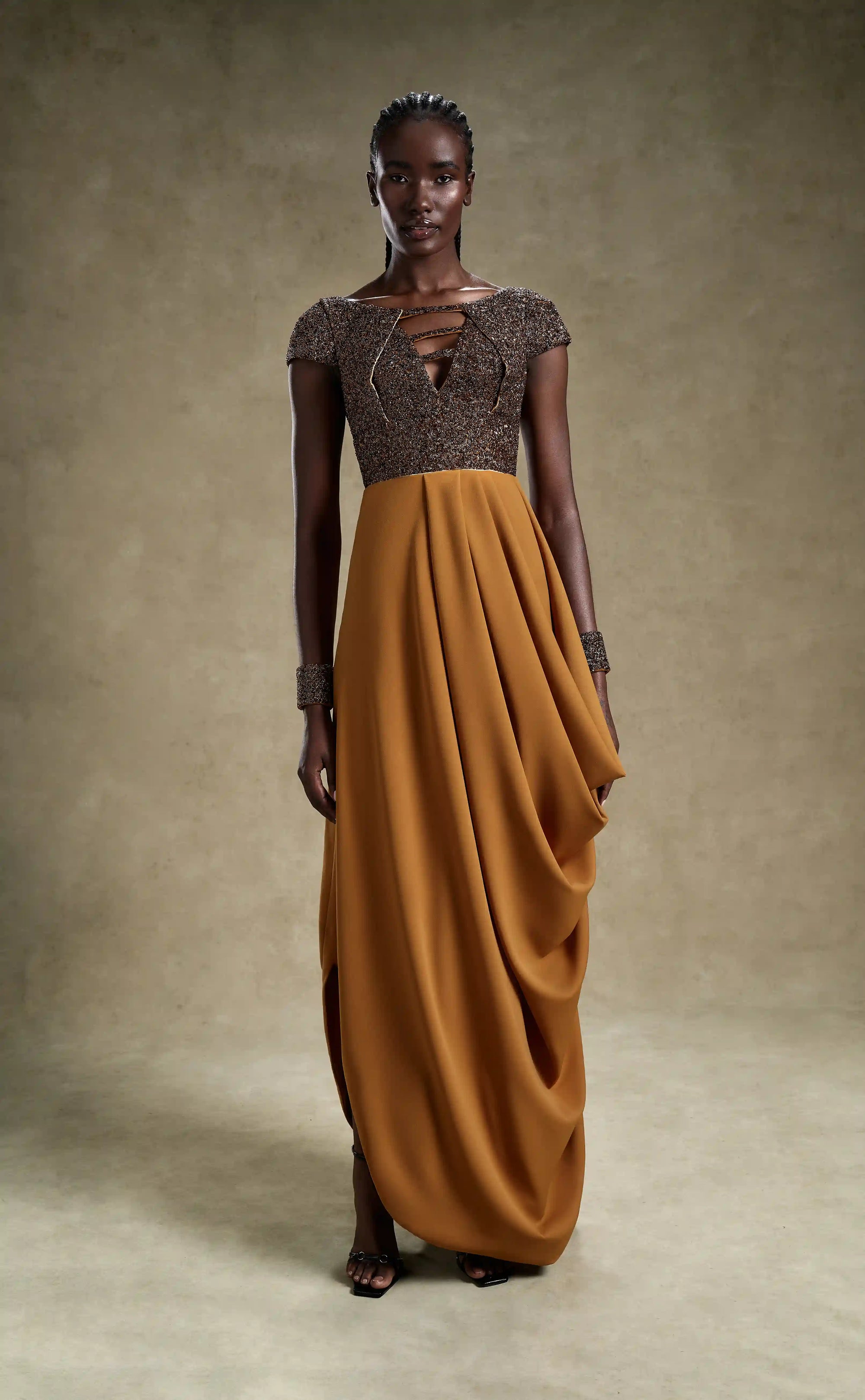 Golden Dominion - Opulent Evening Wear Dress | MOOEi Golden Dominion - Opulent Evening Wear Dress | MOOEi
