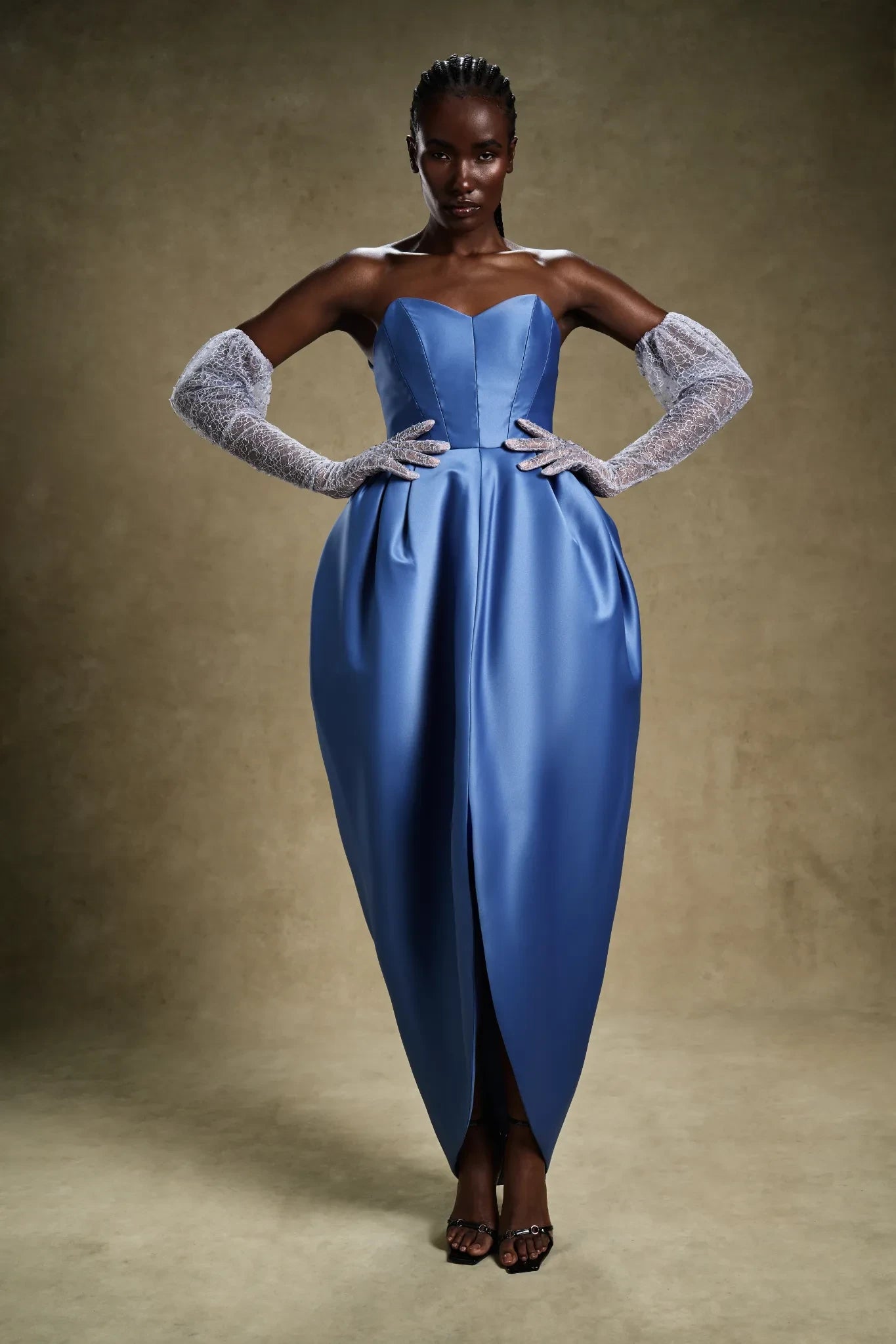Royal Elegance Blue Balloon Skirt Gown