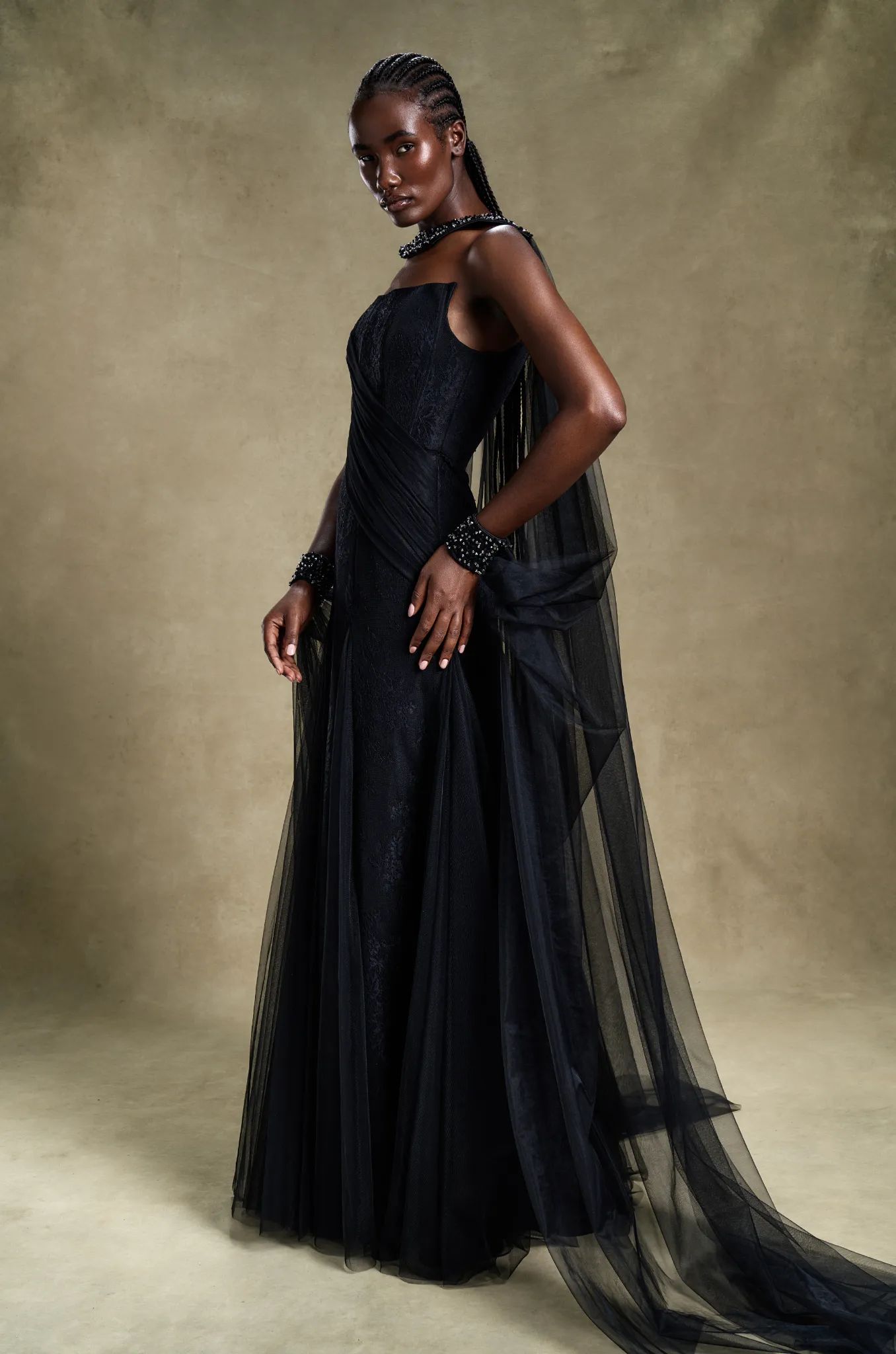 Obsidian Elegance Black Strapless Gown