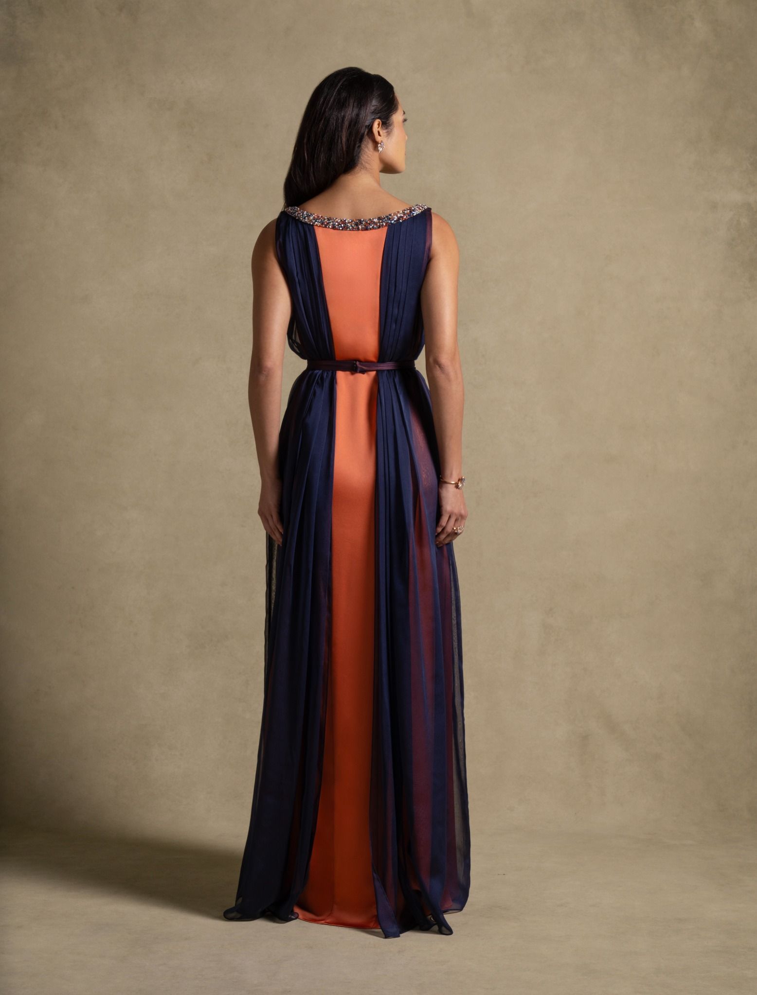 Irene Set - Elegant Navy Blue & Tangerine Gown
