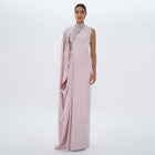 Aaliyah Pink Quartz Satin Crystal Embellished Cape Gown, front view | Maison MOOEi