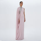 Aaliyah Pink Quartz Satin Crystal Embellished Cape Gown, front view | Maison MOOEi