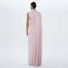 Aaliyah Pink Quartz Satin Crystal Embellished Cape Gown, back view | Maison MOOEi
