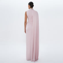 Aaliyah Pink Quartz Satin Crystal Embellished Cape Gown, back view | Maison MOOEi